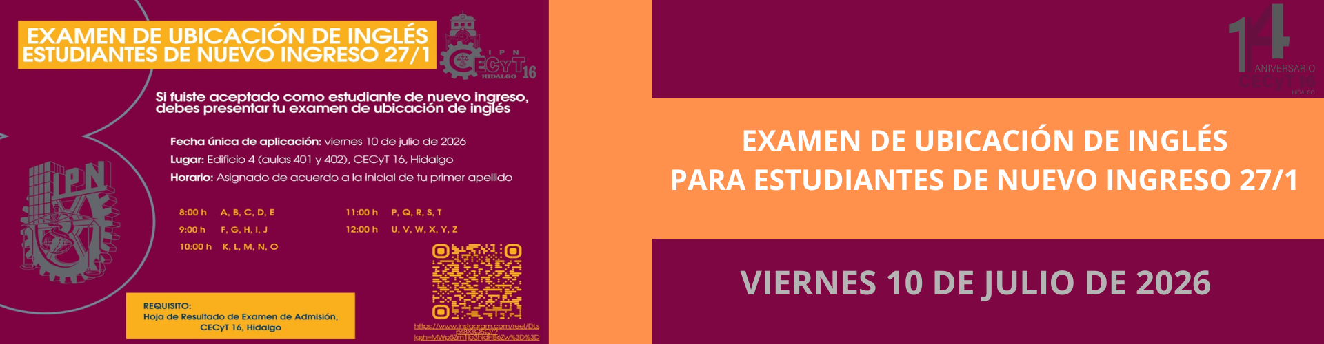 Examen de Ubicación de Inglés para estudiantes de nuevo ingreso 2027/1